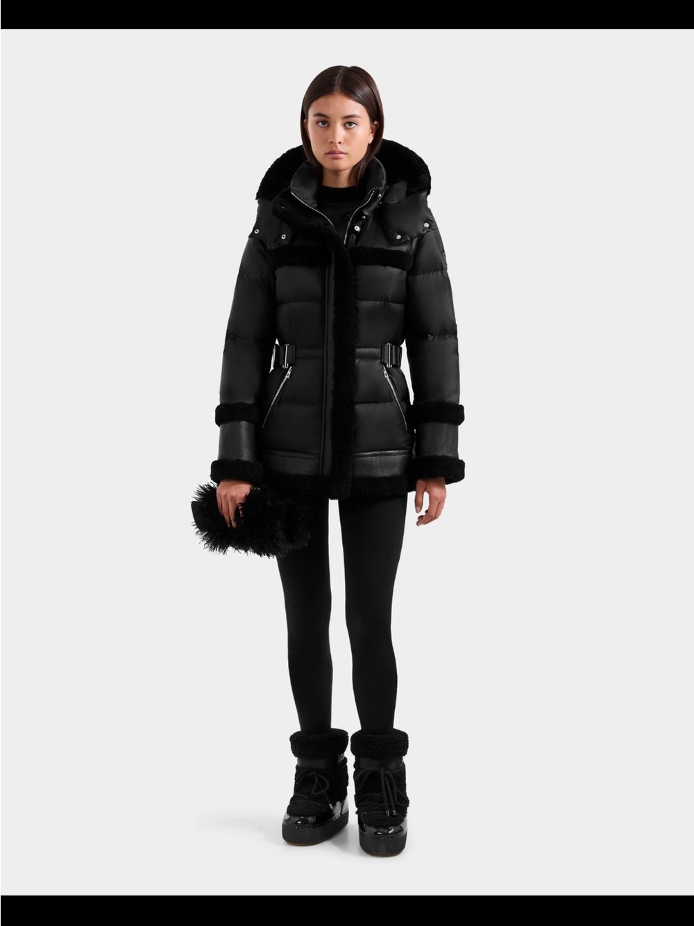 Tessa by RUDSAK Black Faux-Shearling Trim Quilted Puffer Jacket